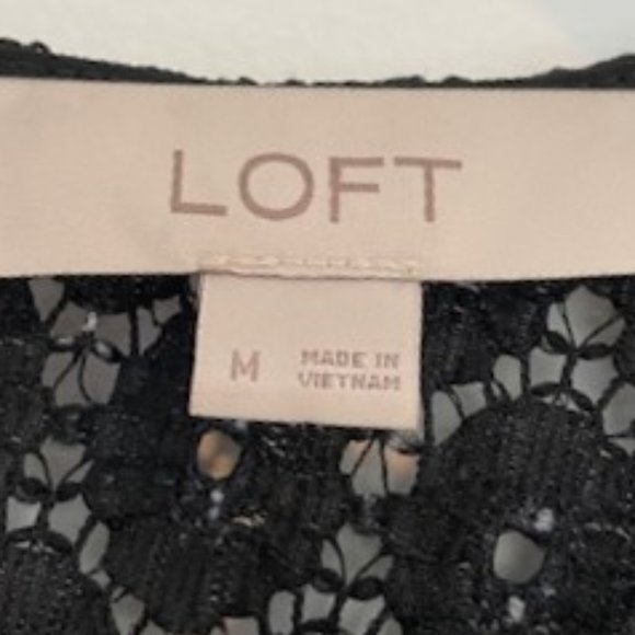 Loft Black Eyelet Lace Floral Top with 3/4 Sleeves - Picture 5 of 6